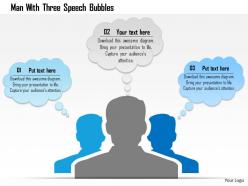 Cr man with three speech bubbles powerpoint template