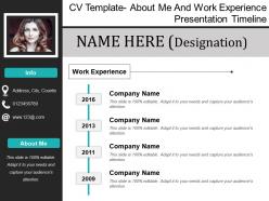 Cv template about me and work experience presentation timeline