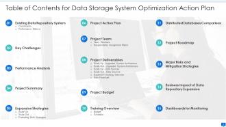 Data storage system optimization action plan powerpoint presentation slides