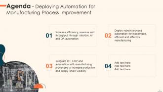 Deploying Automation For Manufacturing Process Improvement Powerpoint Presentation Slides