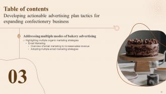 Developing Actionable Advertising Plan Tactics For Expanding Confectionery Business Complete Deck MKT CD V Researched Aesthatic