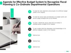 Effective budget system to recognize fiscal planning and co ordinate departmental operations complete deck