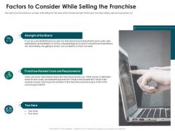 Factors to consider while selling the franchise strategies run new franchisee business ppt slides