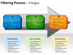 Filtering process 3 stages using arrows and text boxes inside showing flow powerpoint templates 0712