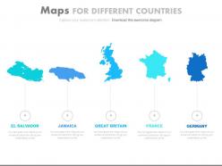 Five maps for different countries powerpoint slides