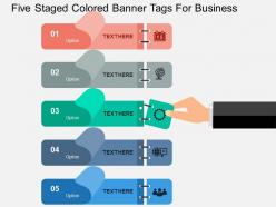 Five staged colored banner tags for business flat powerpoint design