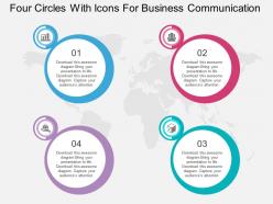 Four circles with icons for business communication ppt presentation slides