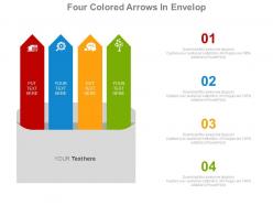 Four colored arrows in envelop for communication strategy powerpoint slides