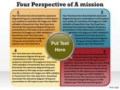 Four perspective of a mission shown by text boxes overlapping with circle powerpoint templates 0712