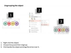 Four staged circle charts on world map with finance icons ppt presentation slides