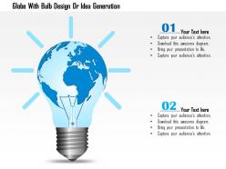 Globe with bulb design or idea generation ppt presentation slides