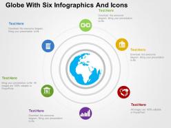 Globe with six infographics and icons ppt presentation slides