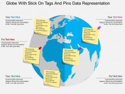 Globe with stick on tags and pins data representation ppt presentation slides