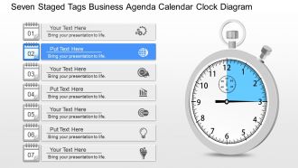 Gm seven staged tags business agenda calendar clock diagram powerpoint template