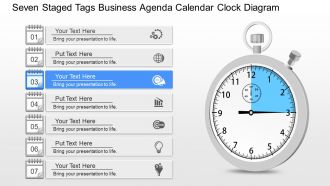 Gm seven staged tags business agenda calendar clock diagram powerpoint template