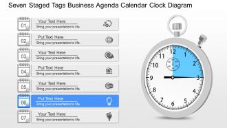 Gm seven staged tags business agenda calendar clock diagram powerpoint template