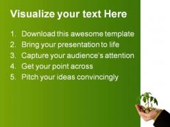 Hand with money plant business powerpoint background and template 1210