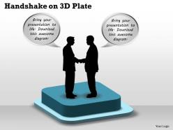 Handshake on 3d plate powerpoint template slide