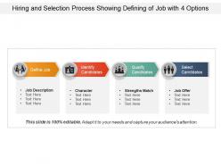 Hiring and selection process showing defining of job with 4 options