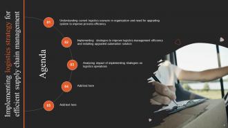 Implementing Logistics Strategy For Efficient Supply Chain Management Powerpoint Presentation Slides