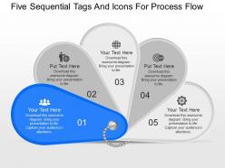 Iq five sequential tags and icons for process flow powerpoint template