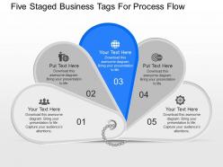 Iq five sequential tags and icons for process flow powerpoint template