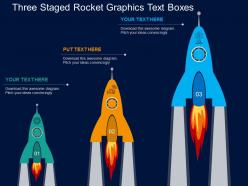 Is three staged rocket graphics text boxes flat powerpoint design