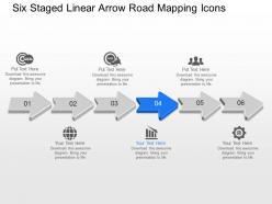 Jk six staged linear arrow road mapping icons powerpoint template