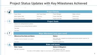 Key updates progress business projects budget risks resourcing