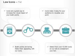 Law books handcuffs jury briefcase ppt icons graphics