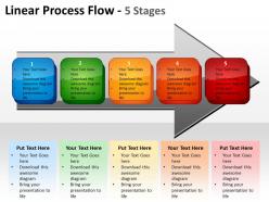 Linear process flow 5 stages shown by awwors and text boxes inside powerpoint templates 0712