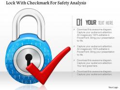 Lock with checkmark for safety analysis ppt slides