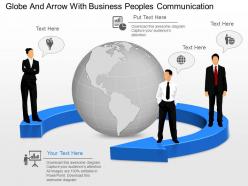 Mg globe and arrow with business peoples communication powerpoint template