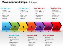 Movement and steps 7 stages  shown by arrows interconnected process flow powerpoint templates