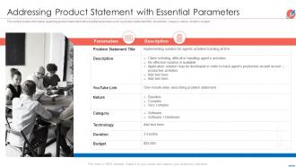 New product introduction market addressing product statement with essential parameters