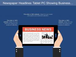 Newspaper headlines tablet pc showing business news