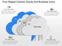 Oh four staged colored clouds and business icons powerpoint template