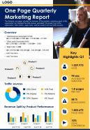 One page quarterly marketing report presentation report infographic ppt pdf document