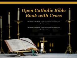 Open catholic bible book with cross