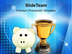 Piggy bank with trophy winner success powerpoint templates ppt themes and graphics 0113