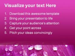 Pink water drops nature powerpoint background and template 1210