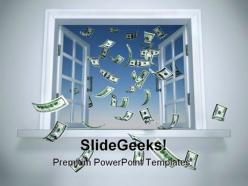 Dollars falling through the window money powerpoint backgrounds and templates 1210