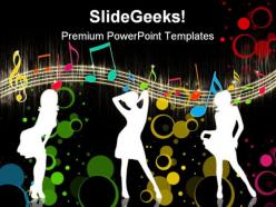 Girls dancing on music entertainment powerpoint templates and powerpoint backgrounds 0411