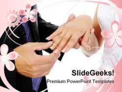 Groom wears ring bride wedding powerpoint templates and powerpoint backgrounds 0411