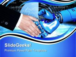 Handshake with robot communication powerpoint templates and powerpoint backgrounds 0711