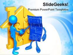 Home puzzle and blueprint handshake powerpoint templates and powerpoint backgrounds 0611