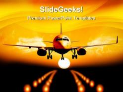 Night landing airplane transportation powerpoint templates and powerpoint backgrounds 0311