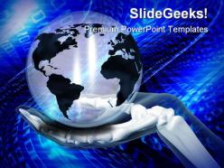 Skeleton hand holding globe business powerpoint backgrounds and templates 1210