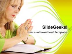 Woman praying bible religion powerpoint templates and powerpoint backgrounds 0211