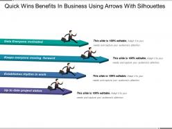 Quick wins benefits in business using arrows with silhouettes